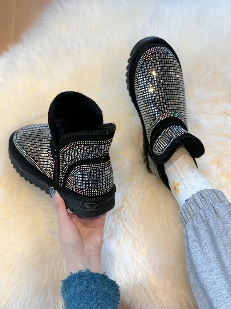 

Thick-soled Cotton Boots Platform Boots Sapatos Femininos Short-tube Snow Boots Women's Shoes Winter Warm Anti-skid Rhinestone