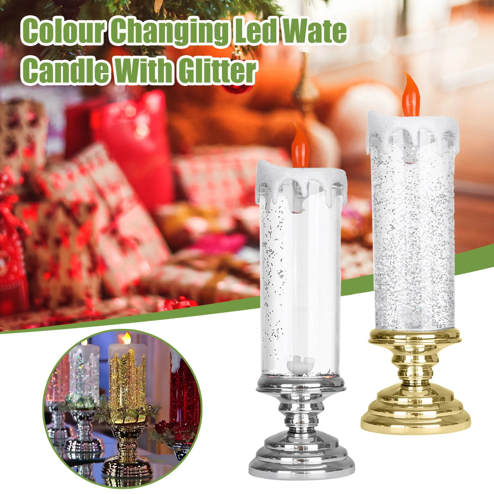 Rotating Color Changing Glitter LED Flameles Romantic Crystal Candle Light crystal candle holder lighting Table decoration | Лампы и