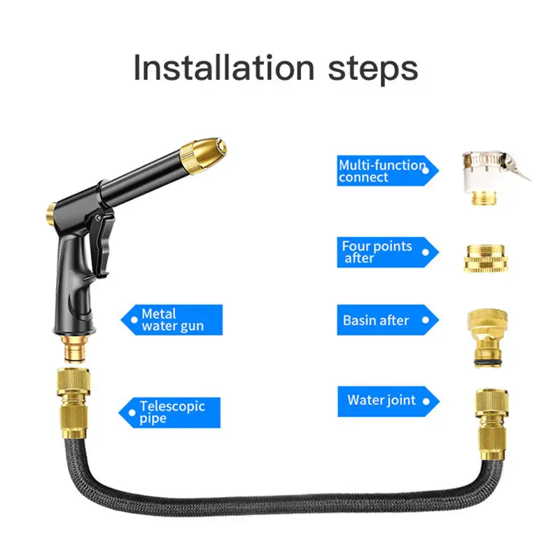

High pressure telescopic garden pipe expandable flexible water hose car wash hose pipe reel With Alloy Spray Gun