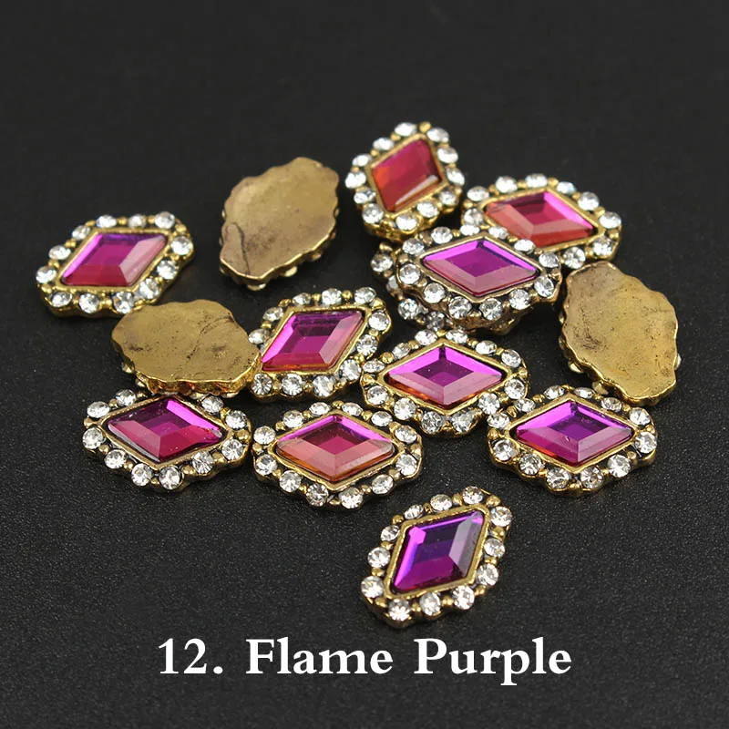 Flame Purple Новинка 30 шт/50 шт 9x12 мм Ретро металлический сплав стеклянные стразы для ногтей для 3D украшения ногтей Аксессуары для маникюра - Цвет: Flame Purple