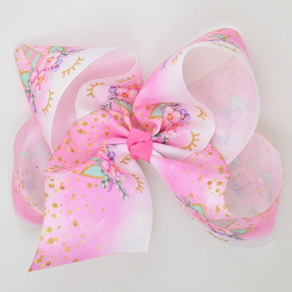 1 шт. 8 дюймов радужные градиентные милые бантики с единорогом заколки для волос