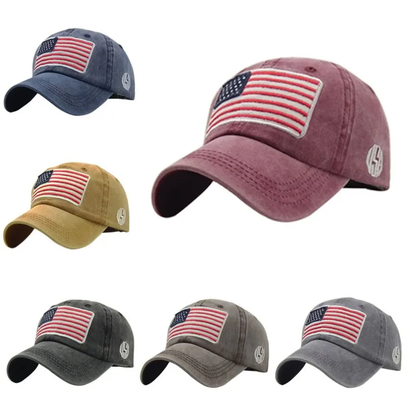 

USA Flag Washed Baseball Beret Man Woman Denim Letter from Bone Capsule Rich in America Hip Hop Trucker Cap Hot