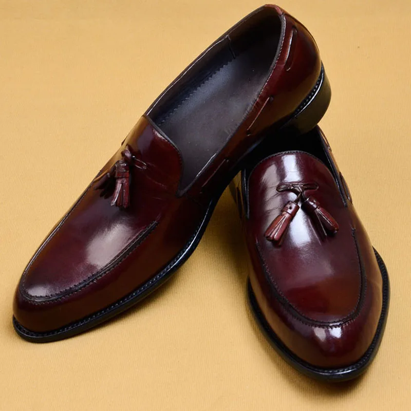 Мужские официальные туфли Цвет черный винный красный оксфорды из натуральной