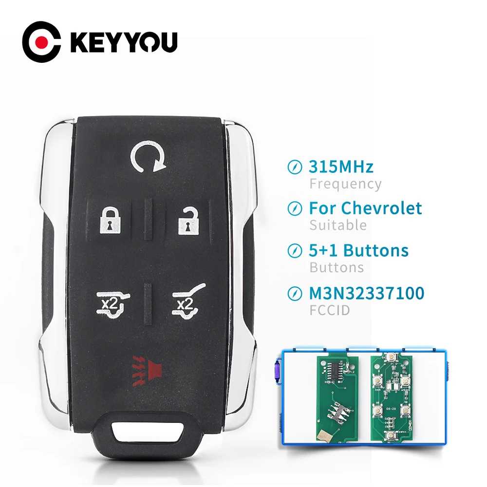 

KEYYOU For Chevrolet Silverado Colorado 2014-2018 For GMC 5+1 6 Buttons 315Mhz M3N32337100 Keyless-Go Fob Remote Smart Car Key