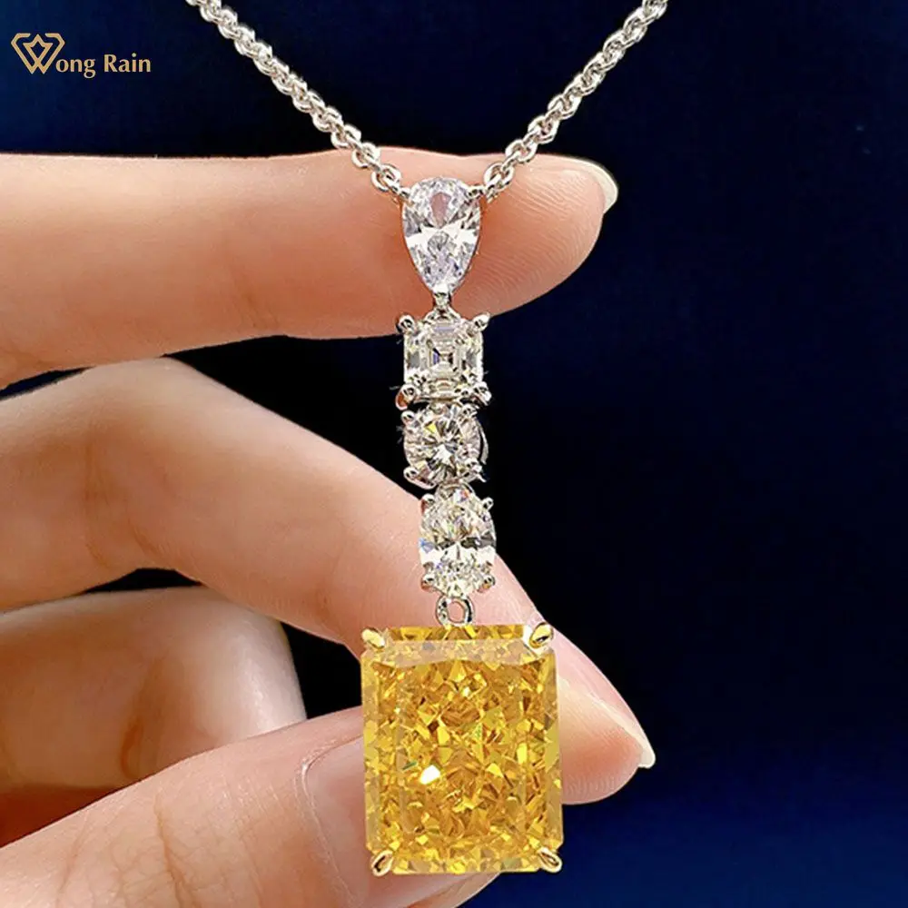 

Wong Rain Luxury 100% 925 Sterling Silver 12*15 MM Created Moissanite Gemstone Wedding Party Women Pendant Necklace Fine Jewelry