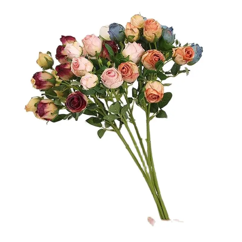 

6Pcs Fake Short Stem Burnt Edge Rose (7 Heads/Piece) 19.29" Length Simulation Retro Roses for Wedding Centerpiece