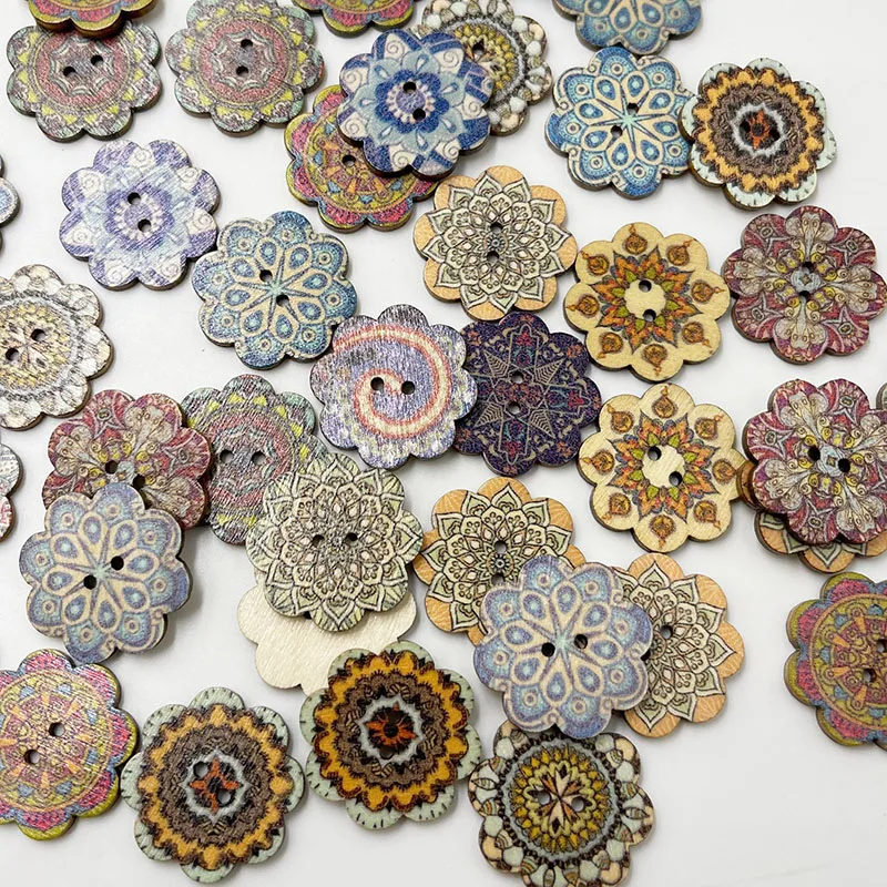 

50 шт., деревянные пуговицы в стиле ретро, 25 мм