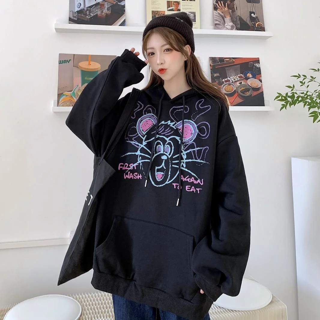 Женская кашемировая толстовка с капюшоном свободная круглым вырезом и длинным