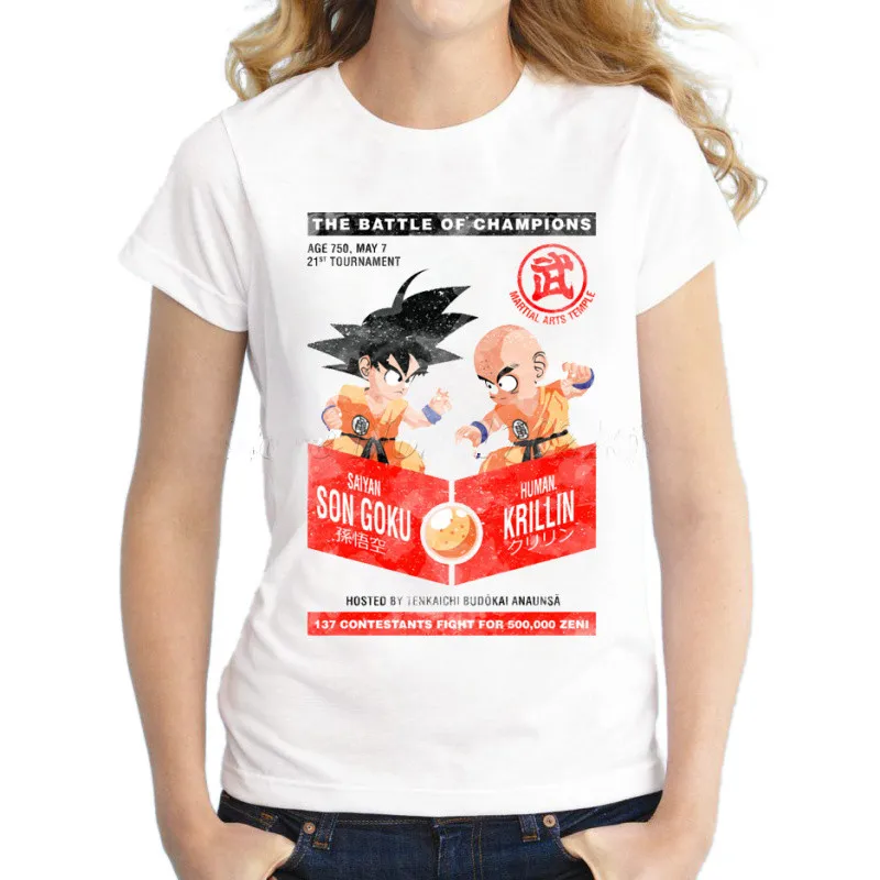Новая модная женская футболка с принтом Сон Гоку против криллина Супер saiyan