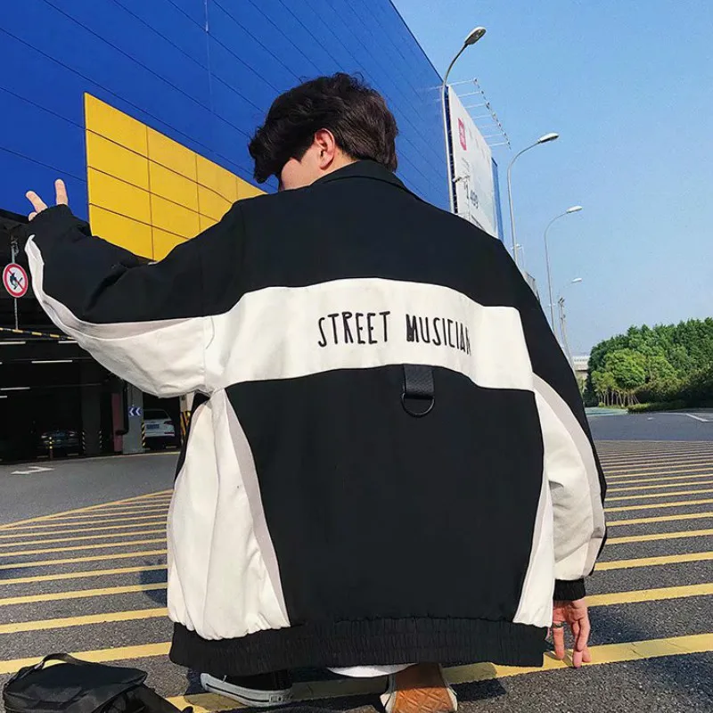 

Men Jacket Mens Patchwork Letter Korean Loose Trendy Hip-pop Ulzzang Leisure Jackets Harajuku Novelty Streetwear All-match Coat