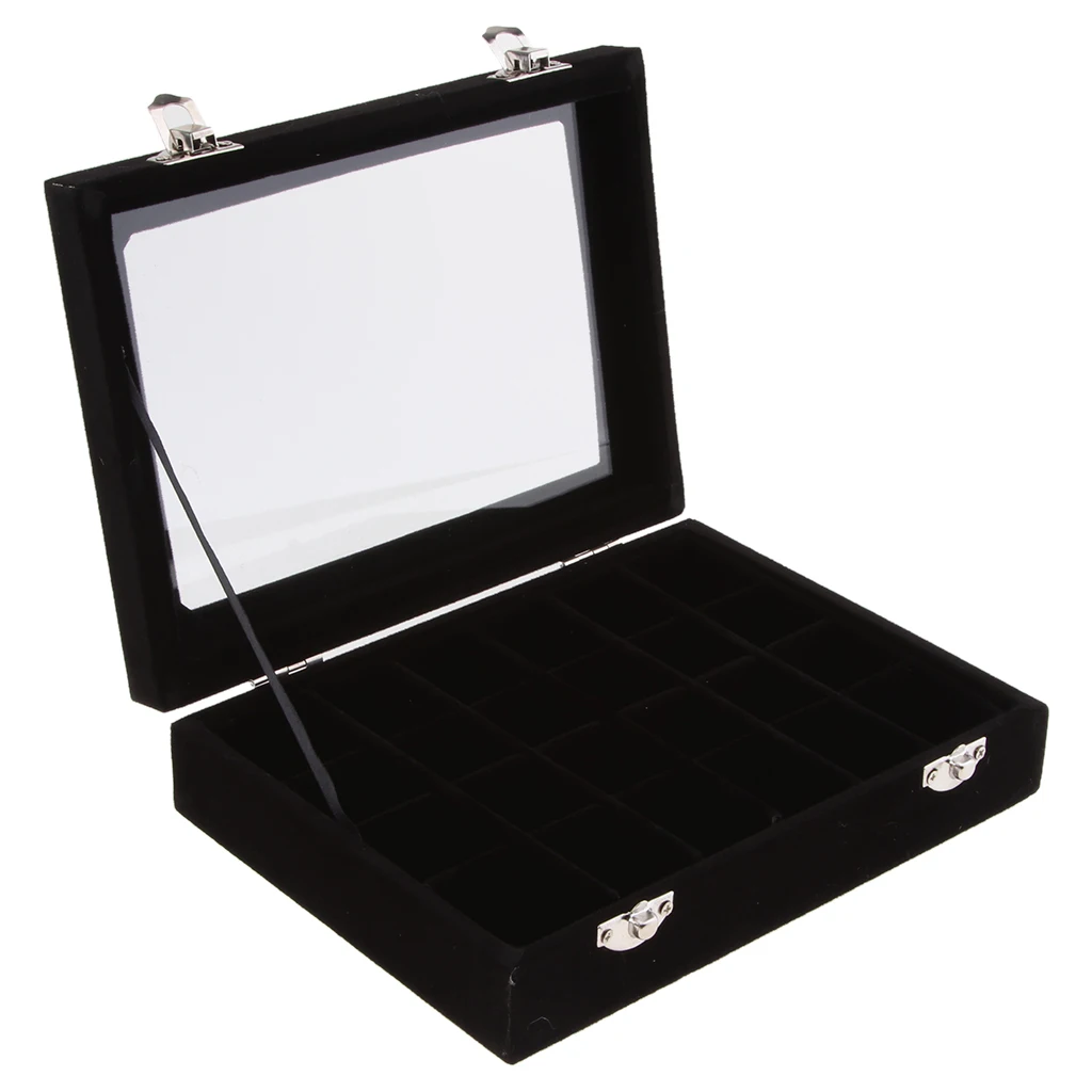 

24 Grid Velvet Earrings Holder Case Ring Organizer Storage Lid Jewelry Tray