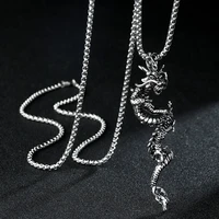 vintage punk stainless steel charming long chain necklace for men women ancient dragon pendant necklaces high quality jewelry