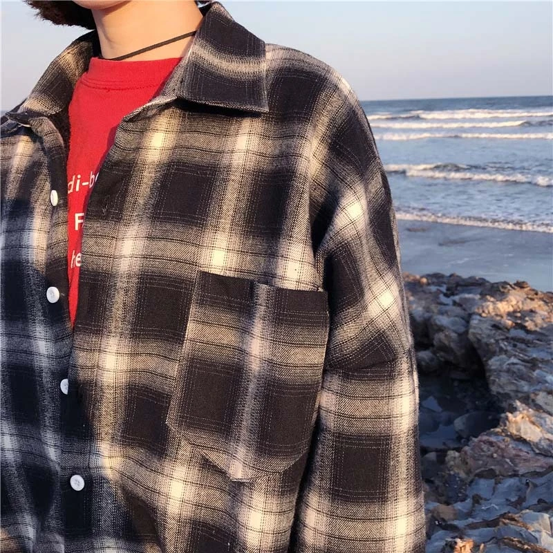 Осень Зима Женская Корейская Вельветовая плотная клетчатая рубашка пальто