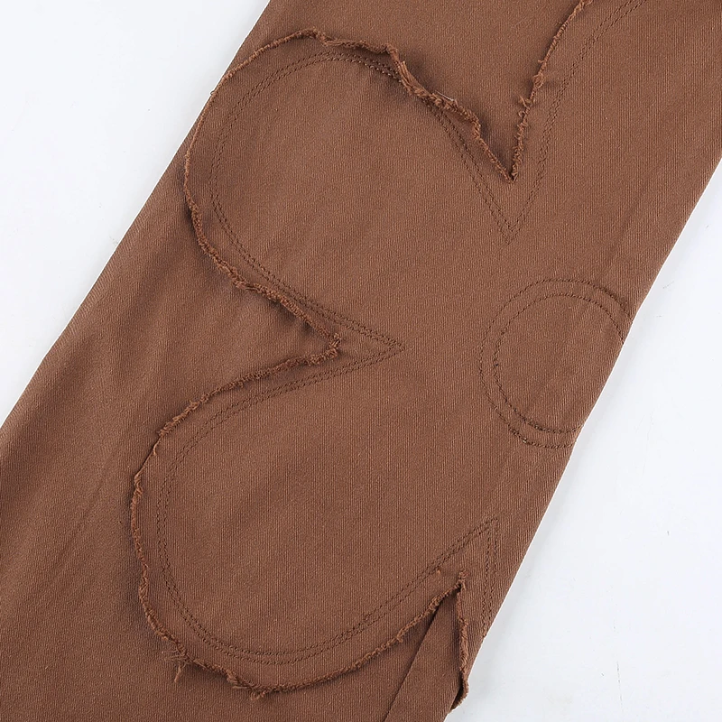 

Rockmore Y2K Vintage Flower Patches Loose Jeans Women 90s Aesthetic Wide Leg Denim Pants Brown High Waist Straight Trousers 2021