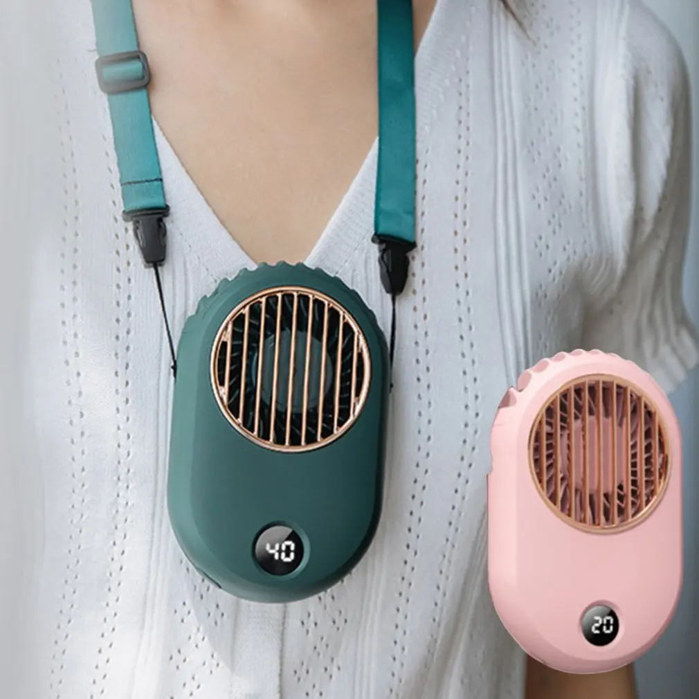 

Digital Display Hanging Neck Fan USB Charging Hanging Neck Small Fan Retro Mini Handheld Silent Sports Portable Fan