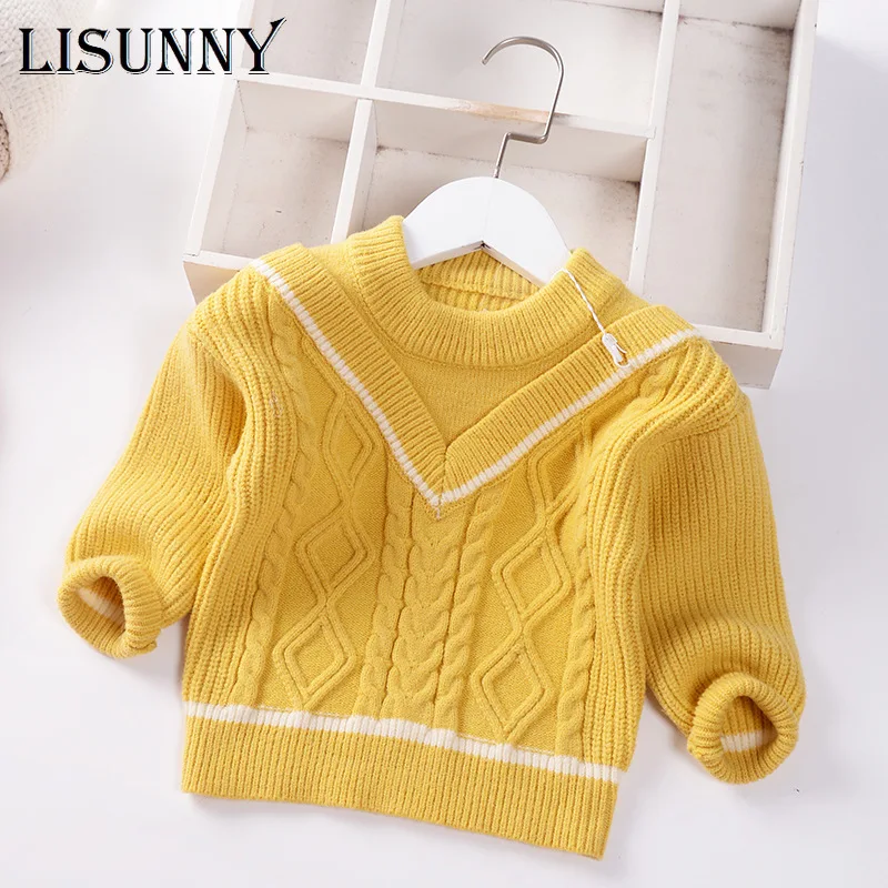 

Autumn Winter 2021 Baby Boys Sweater Children Knitted Clothes Kids Pullover Jumper Toddler Boy Coat O-Neck Sweaters 1-5Y Solid