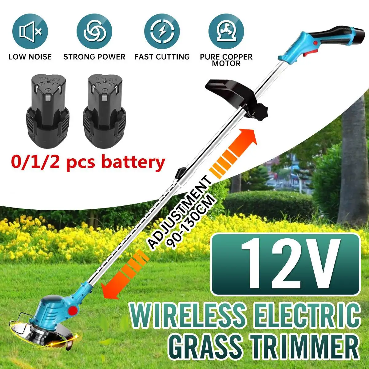 Drillpro 12V Cordless Electric Grass Trimmer 450W Cordless Lawn Mower Set Adjustable Handheld Weeds Pruning Cutter Garden Tools