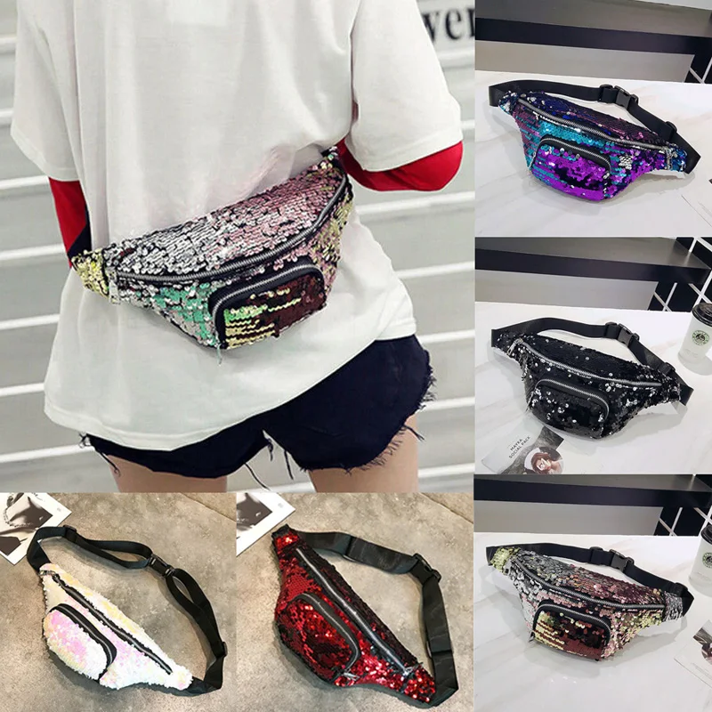 

Women Waist Packs Girls Sequins Glitter Bag Fanny Pouch Hip Purse Satchel Gift Chest Fashion Casual Ladies Handbags