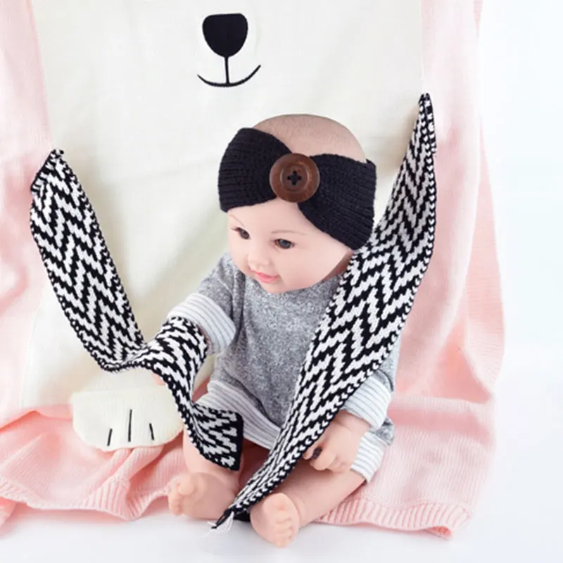 Детская вязаная повязка на голову пуговице для маленьких девочек ушам теплее