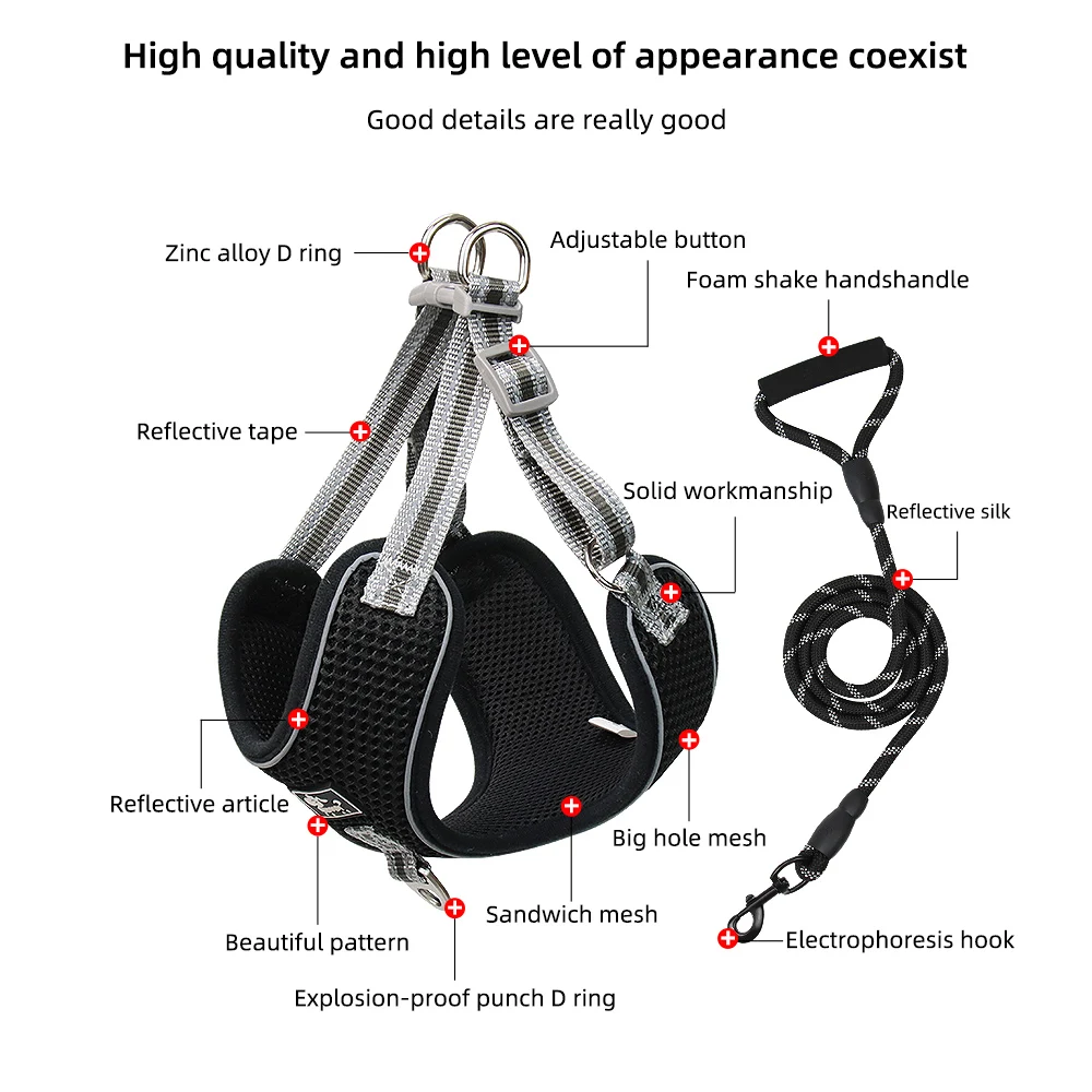 Шлейка со светоотражающим регулируемым жилетом для собак комплект одежды с
