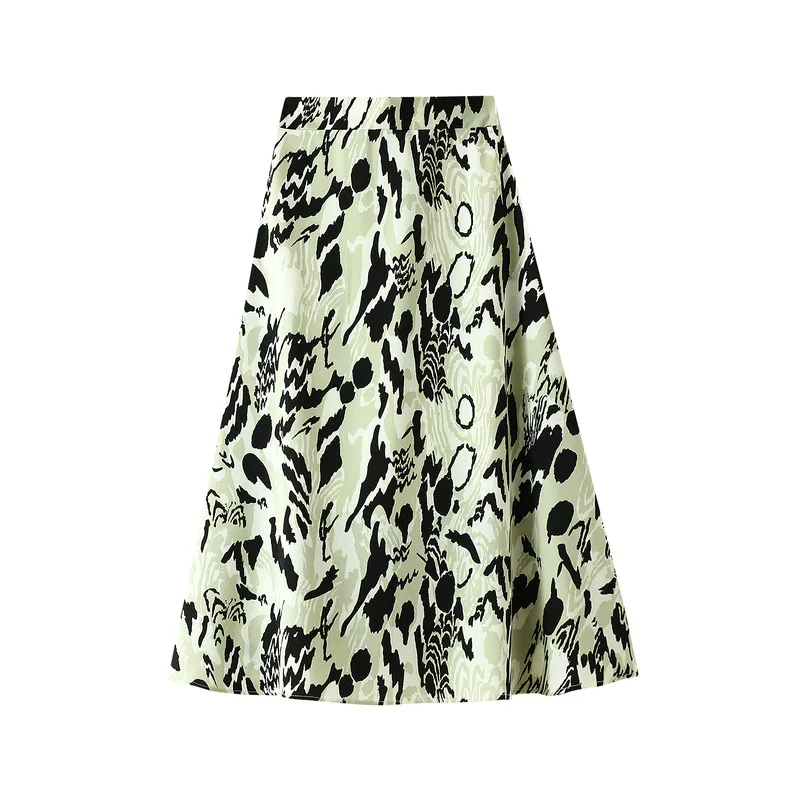 

New Retro Ink Print Skirt 2021 Summer High Waist Slimming Casual Loose Simple Temperament Women A-line Long Skirt Free Shipping