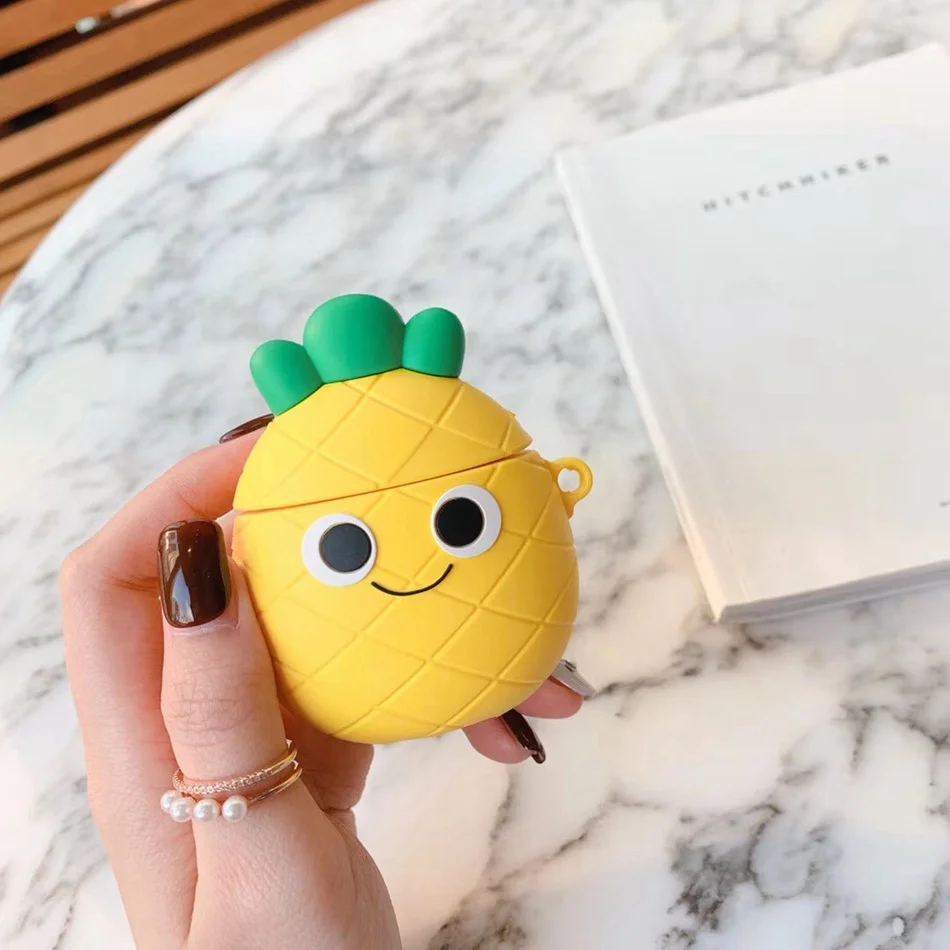 Pineapple A1 Чехол для AirPods с объемным рисунком еды, чехол для наушников для Apple Airpods 2 Kawaii, забавные аксессуары, защитный чехол с кольцом на палец - Цвет: Pineapple A1