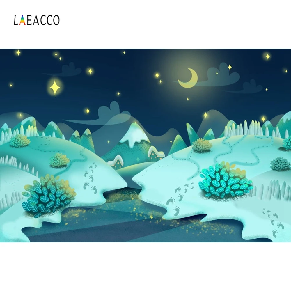 Laeacco Зимний снег Сумерки мультфильм сельская Сцена фотография фон