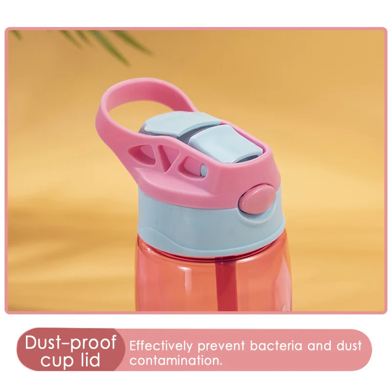 Botella de agua port&aacute;til con patr&oacute;n de dibujos animados para ni&ntilde;os, vaso de alimentaci&oacute;n con pajita para entrenamiento al aire libre, 480ML-5