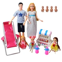 5 person family couple combination11 5 barbies pregnant doll momdaddygirlstrollerdining chair children toy christmas gift