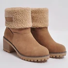 Новые зимние ботинки, женские ботинки на платформе, зимняя обувь, теплые меховые ботильоны на квадратном каблуке, женские ботинки 35-43