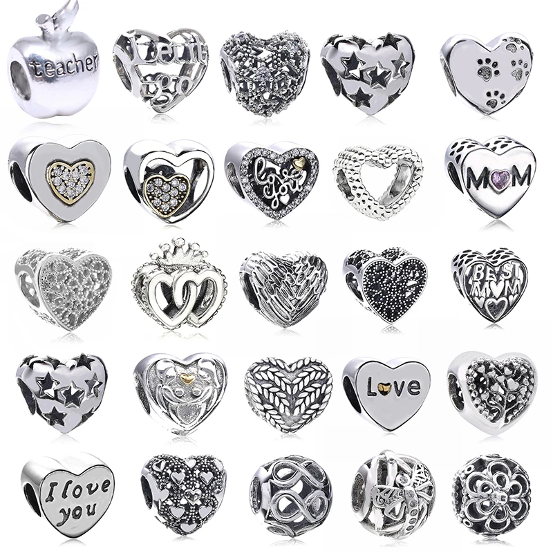 2 шт./лот серебряные бусины в форме сердца подвеска подходят для оригинальных