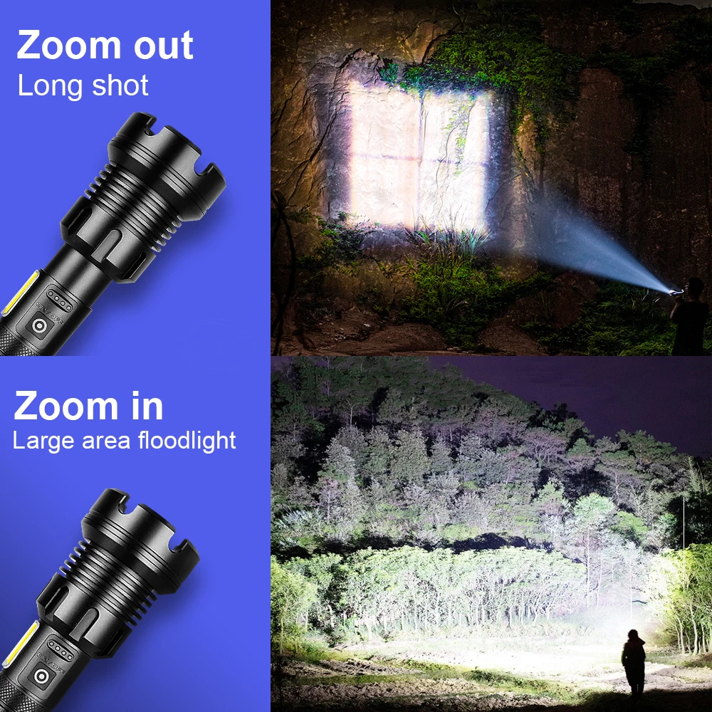 

990000 lm XHP160 Most Powerful Led Flashlight 18650 XHP90 Torch Rechargeable USB Tactical Flashlight High Power COB Flash Light