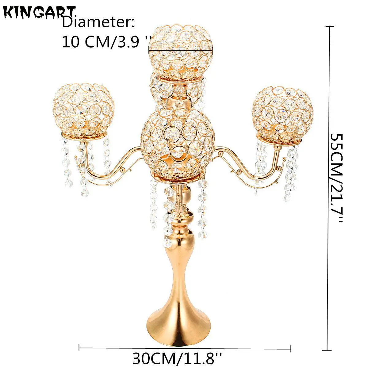 Золотистый/серебристый фотоподсвечник металлический Кристальный центральный