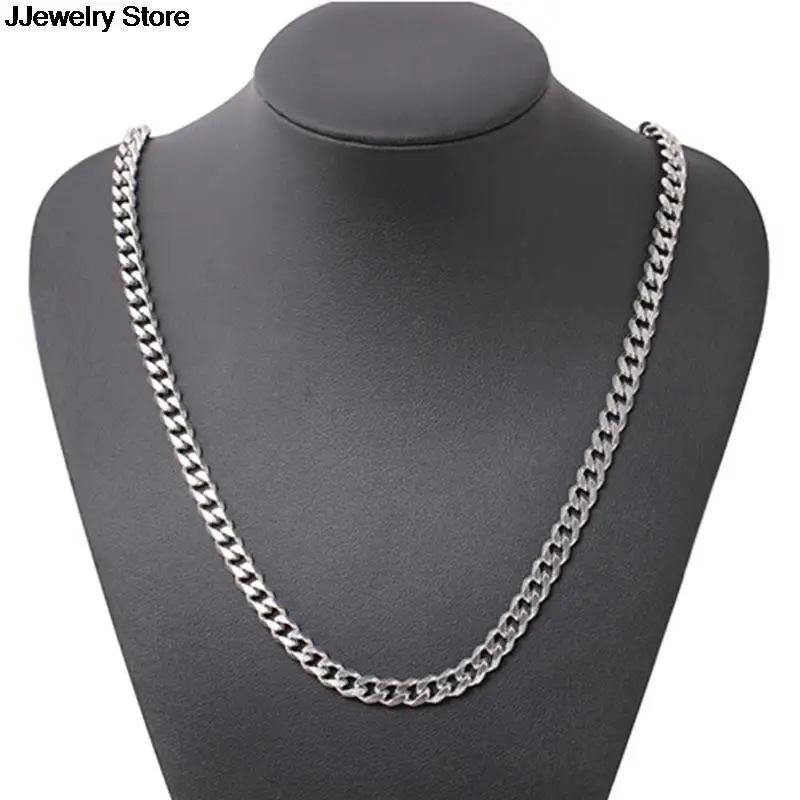 Серебряное мужское ожерелье из нержавеющей стали кубинская звеньевая цепь