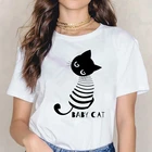Забавная женская футболка с принтом кота, летняя женская футболка с коротким рукавом в стиле Харадзюку, повседневные белые топы для девочек, футболка HH359