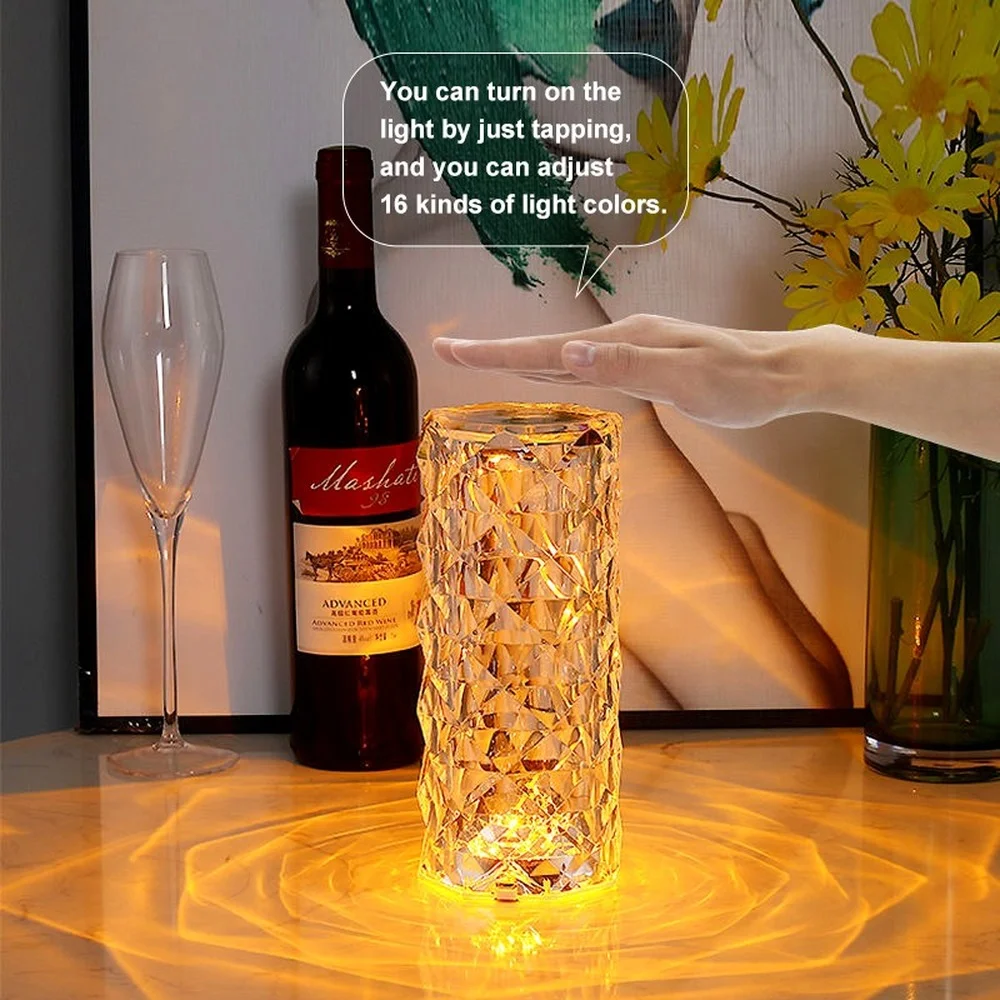 Crystal Table Lamp Rose Light Projector 3/16 Colors Adjustable Romantic Diamond Atmosphere USB Bedroom Touch Night | Освещение