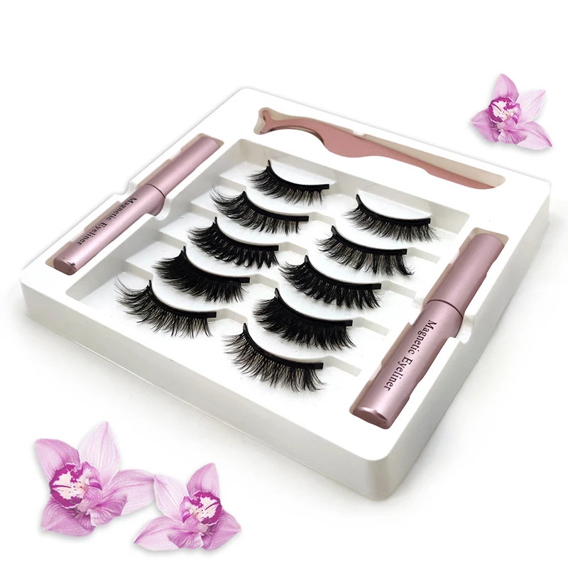 

2 Magnetic Liquid Eyeliner+5 Magnetic False Eyelashes Easy to Wear Sets Long lasting waterproof Portable TSLM1