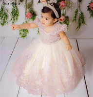 cute pink lace flower girl dress baby toddler tulle birthday gown kids clothes for wedding and party short sleeve