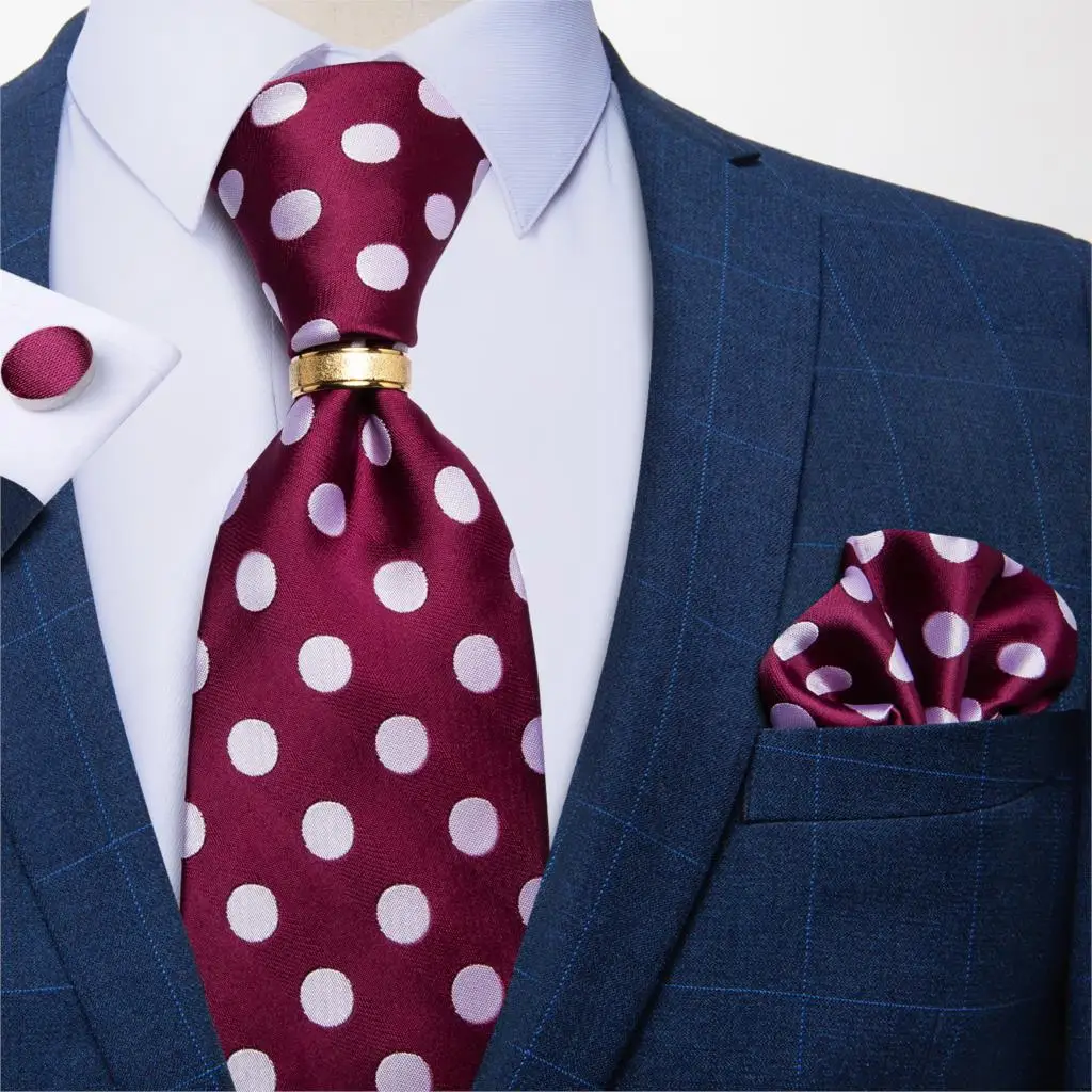 

Men Tie Navy Gold Feather Pattern Business Formal Necktie Handkerchief Cuffinks Ring Set Jacquard Woven Silk Wedding Tie DiBanGu