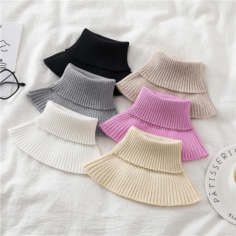 

Ribbed Knitted False Fake Collar Winter Detachable Sweater Turtleneck Dickey Vintage Solid Color Neck Warmer Scarf Wrap