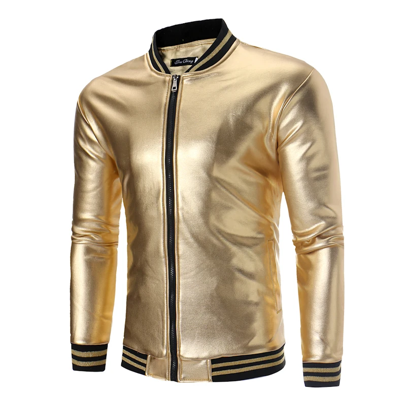 

Bomber Jacket Men Stand collar Windbreakers Coat Mens Spring Jacket Stage Costumes Black Gold Silver