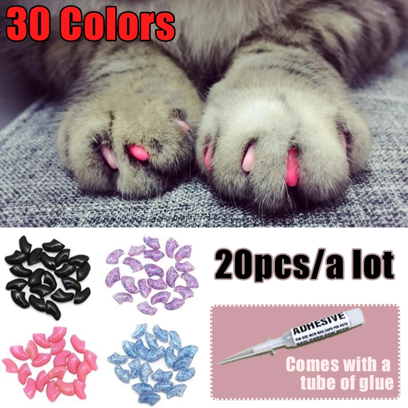 Мягкие модные кошачьи колпачки для коготков размеры XS S M L 20 шт. в наборе | Дом и сад