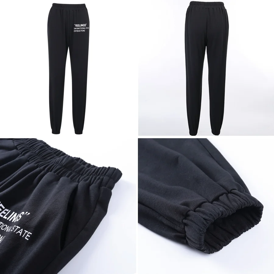 

XBUEN Sweat Pants Solid Color Slim Sports Casual Pants Women 2021 Elastic High Waist Letter Print Trousers Running Loose Jogger
