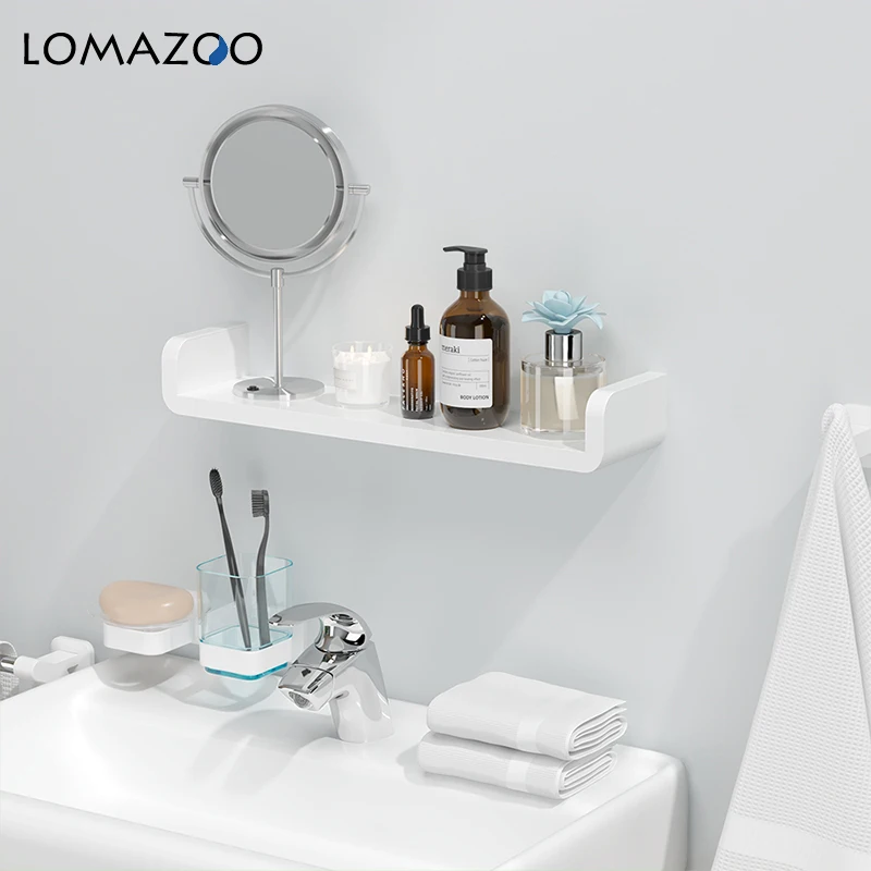 Bathroom Kitchen Storage Rack Waterproof Debris Wall Wall-Mounted Tray White Self-Adhesive Free Punching | Обустройство дома