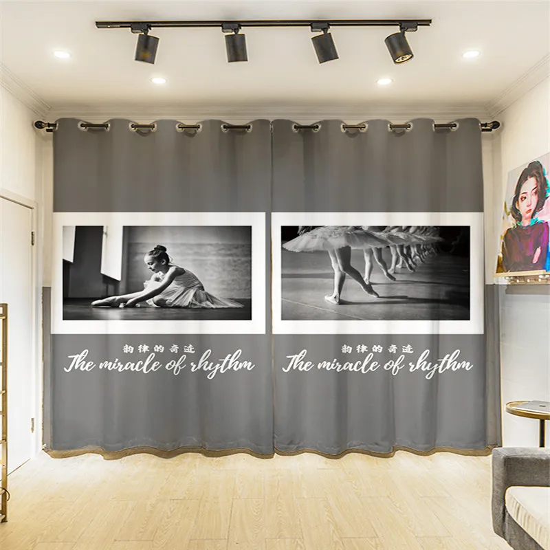 

Black And White Painting Girl Ballerina Dancing Abstract Curtain Home Bedroom Curtains Hotel Curtains In The Living Room Cafe