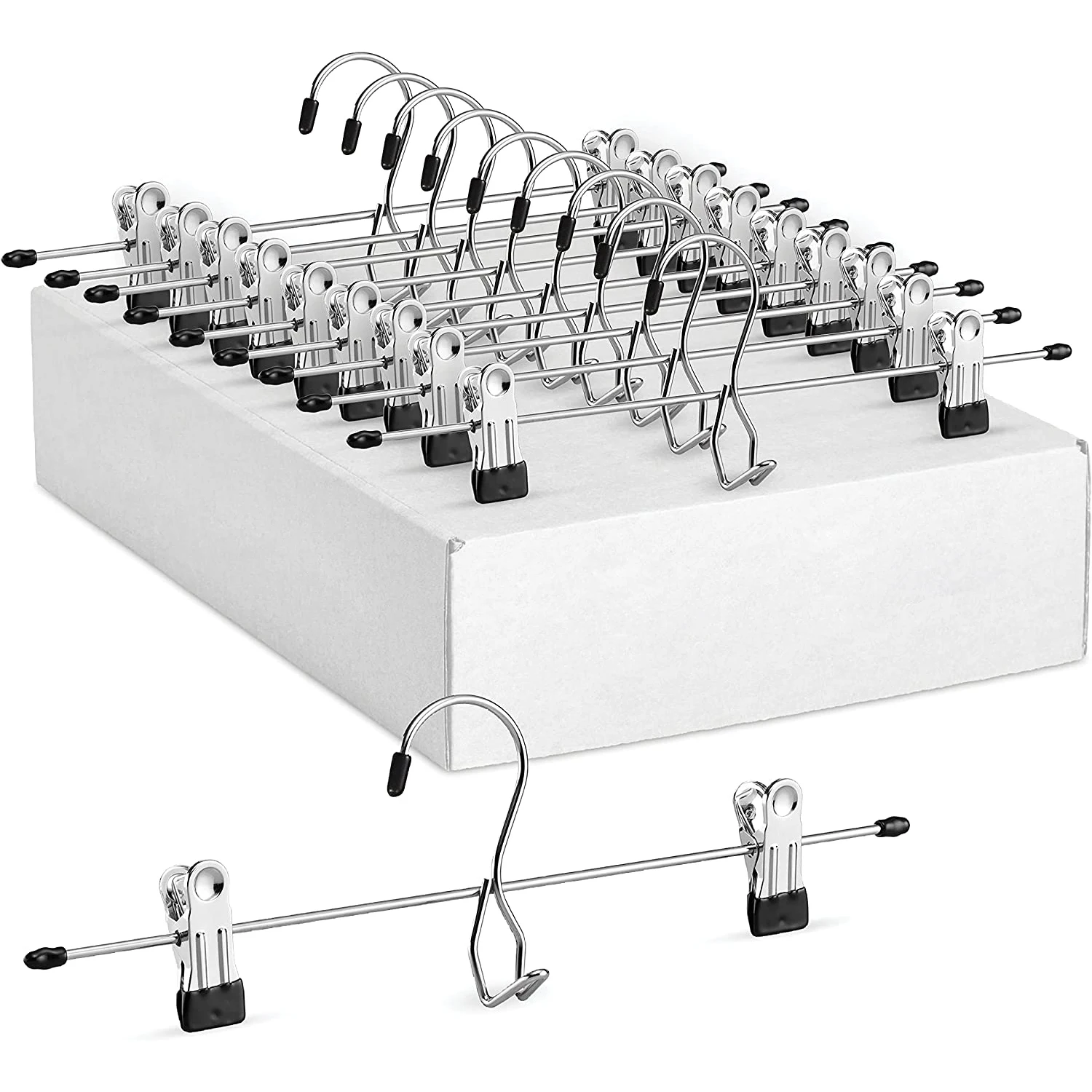 

10pcs Heavy-Duty Add-On Metal Skirt Hangers with Clips Multi Stackable Metal Hangers Adjustable Clip Pants Hangers Chrome Hook
