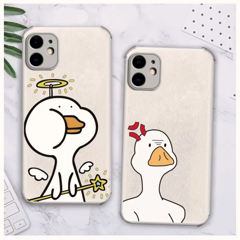 

Funny Creative Animal Duck Phone Case Lambskin Leather For iphone 12 11 8 7 6 XR X XS PLUS MINI PLUS PRO MAX Shockproof