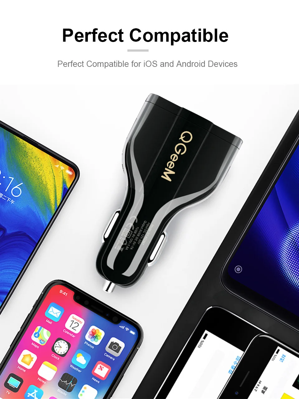 QGEEM QC 3,0 3 USB Автомобильное зарядное устройство Quick Charge 3,0 3 порта быстрое зарядное устройство для автомобильного телефона зарядное устройство адаптер для iPhone Xiaomi mi 9 Red mi