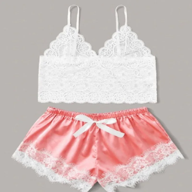 Sale Floral Lace Cami Top With Satin Shorts Lingerie Set Women Summer Sexy Sets Ladies Bra And Panty Sleepwear Pajama suit