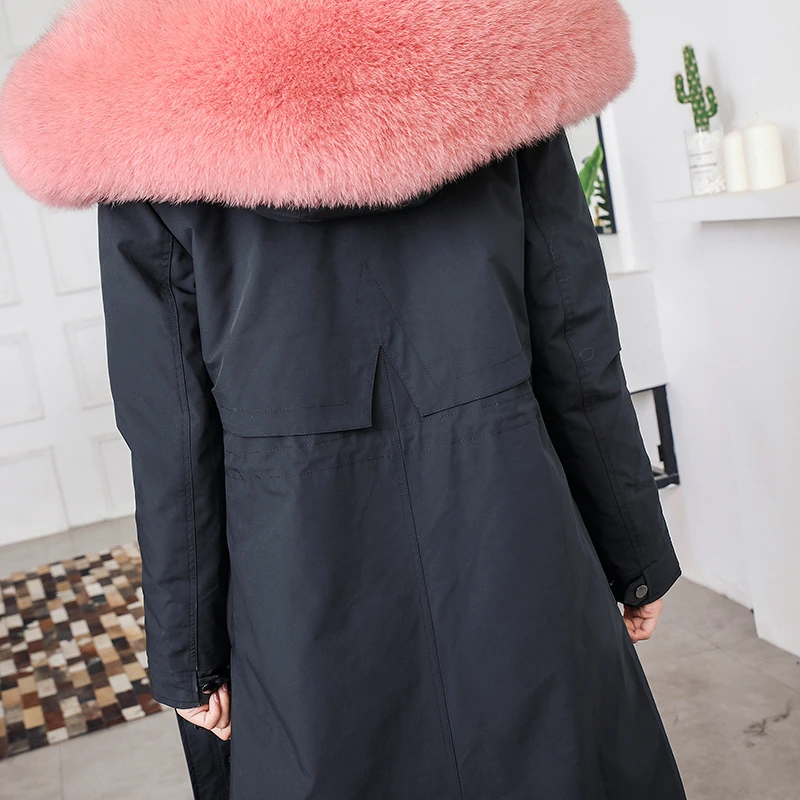 Женская парка с натуральным розовым лисьим мехом FURSARCAR зимнее длинное пальто